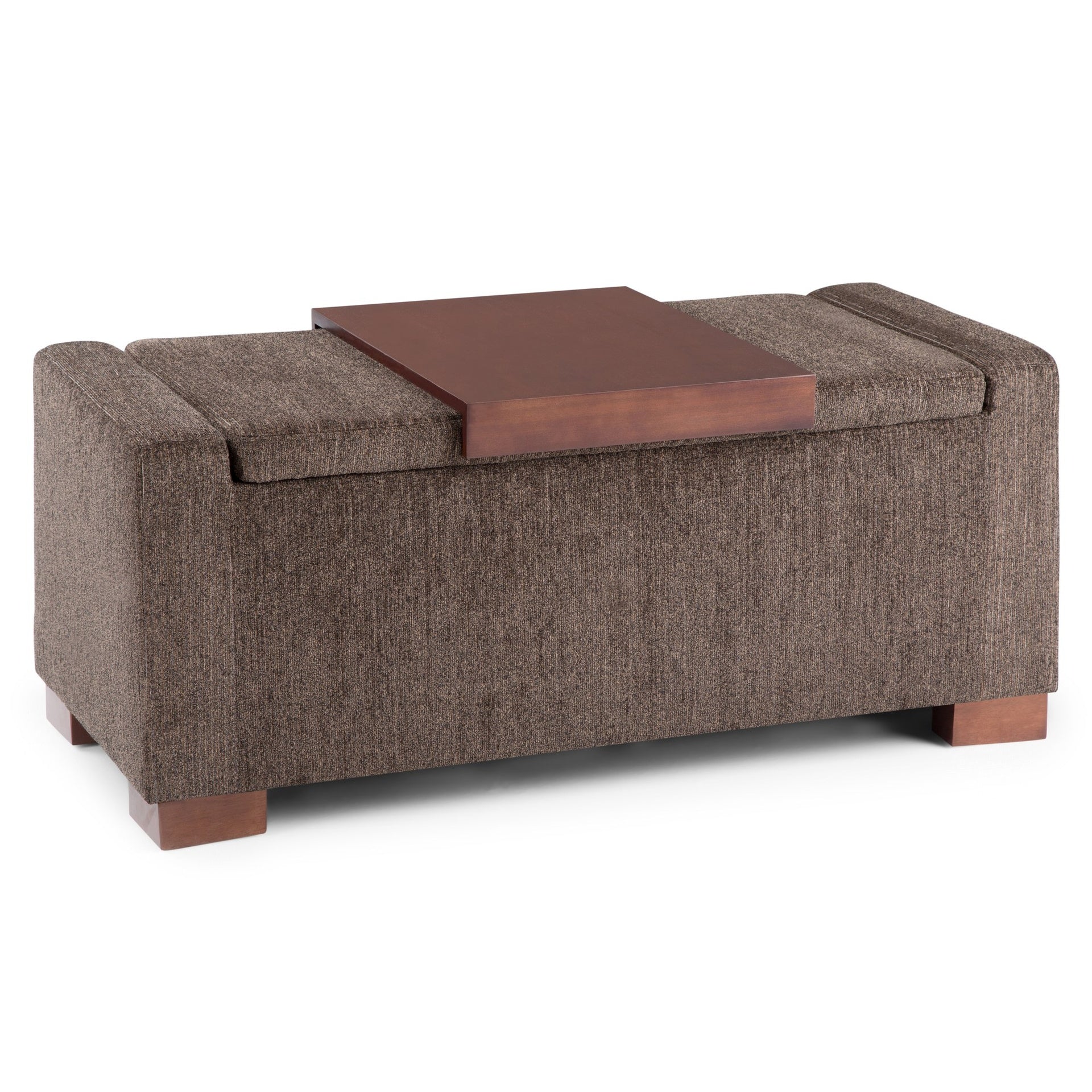 Bretton 42 inch Wide Lift Top Storage Ottoman in Deep Umber Brown Polyester Fabric