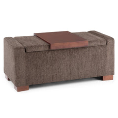 Bretton 42 inch Wide Lift Top Storage Ottoman in Deep Umber Brown Polyester Fabric