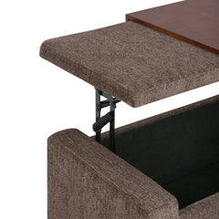 Bretton 42 inch Wide Lift Top Storage Ottoman in Deep Umber Brown Polyester Fabric