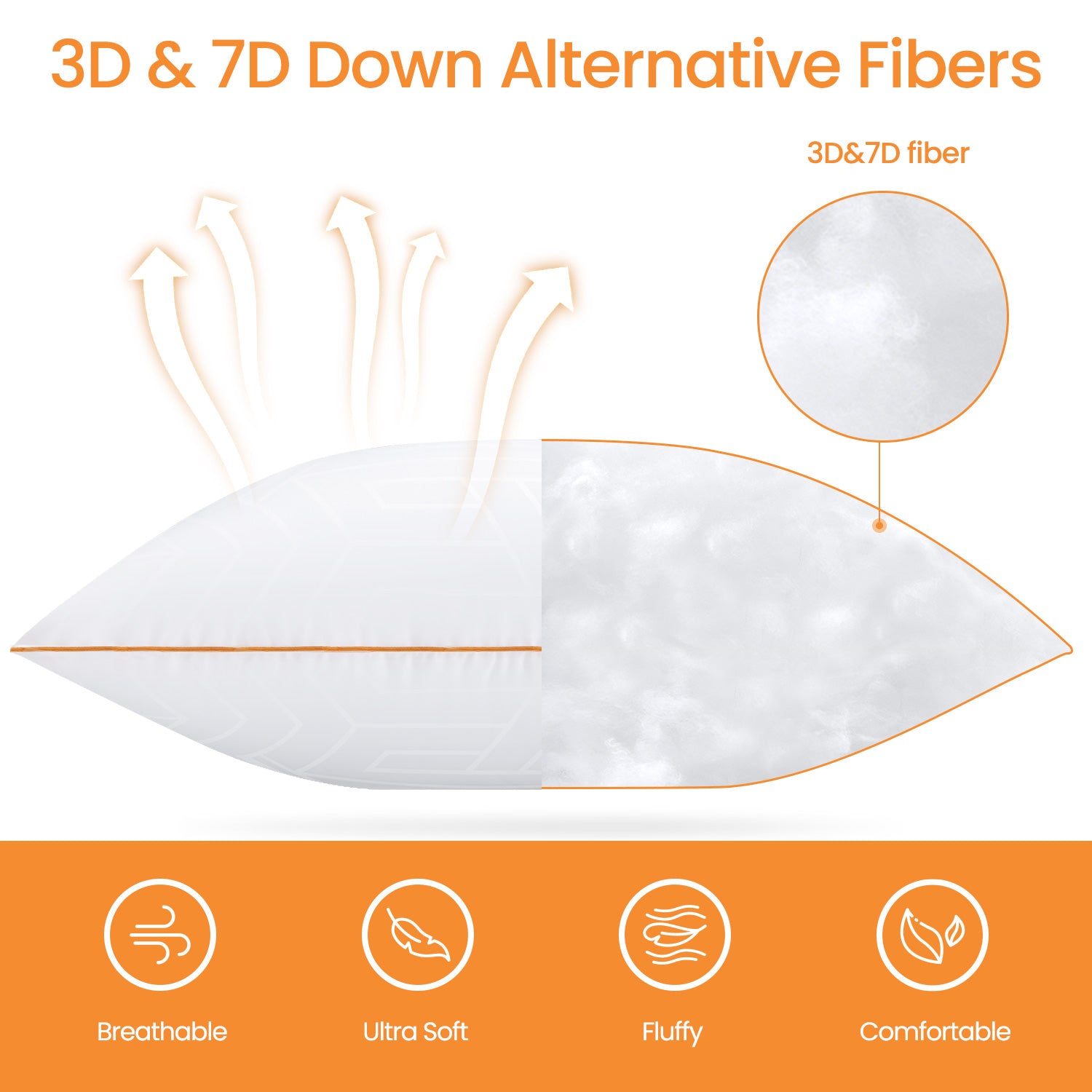 Bed Pillows Standard Size Set of 2, Fluffy Pillows for Back, Stomach or Side Sleepers, Luxury Hotel Quality, White