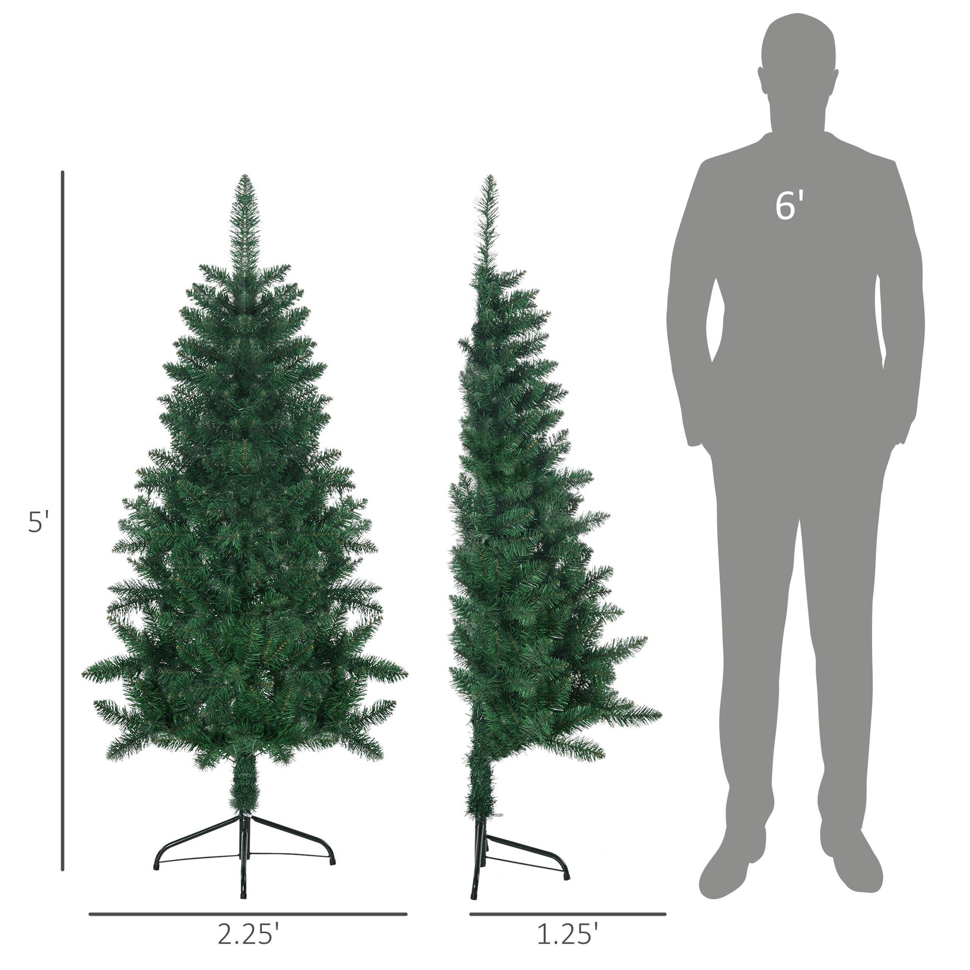HOMCOM 5' Artificial Half Christmas Trees with Auto Open, Steel Base, for Indoor Xmas Décor