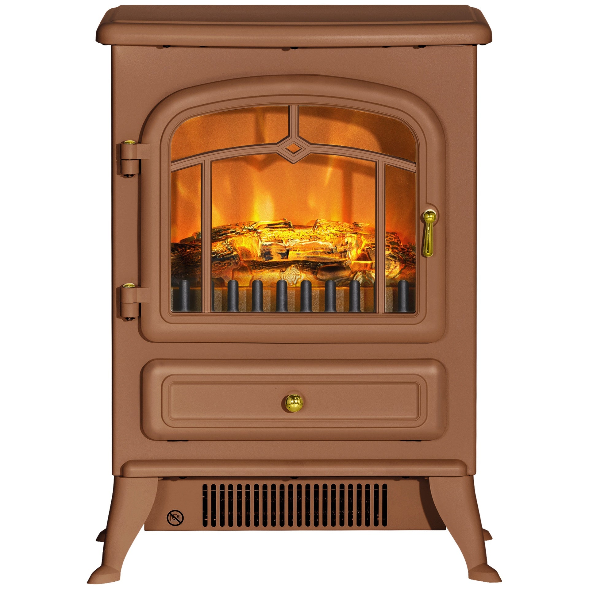 HOMCOM Fireplace Stove, Electric Fireplace Heater with Realistic LED Flames and Logs, 725W/1450W, Dark Brown