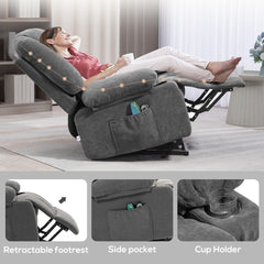 HOMCOM Power Lift Chair, Electric Recliner Chair with Vibration Massage, Heat, Side Pockets, Quick Assembly, Charcoal Gray