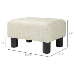 HOMCOM Small Ottoman Foot Rest, Foot Stool with Linen Fabric Upholstery and Plastic Legs, Cube Ottoman, Beige