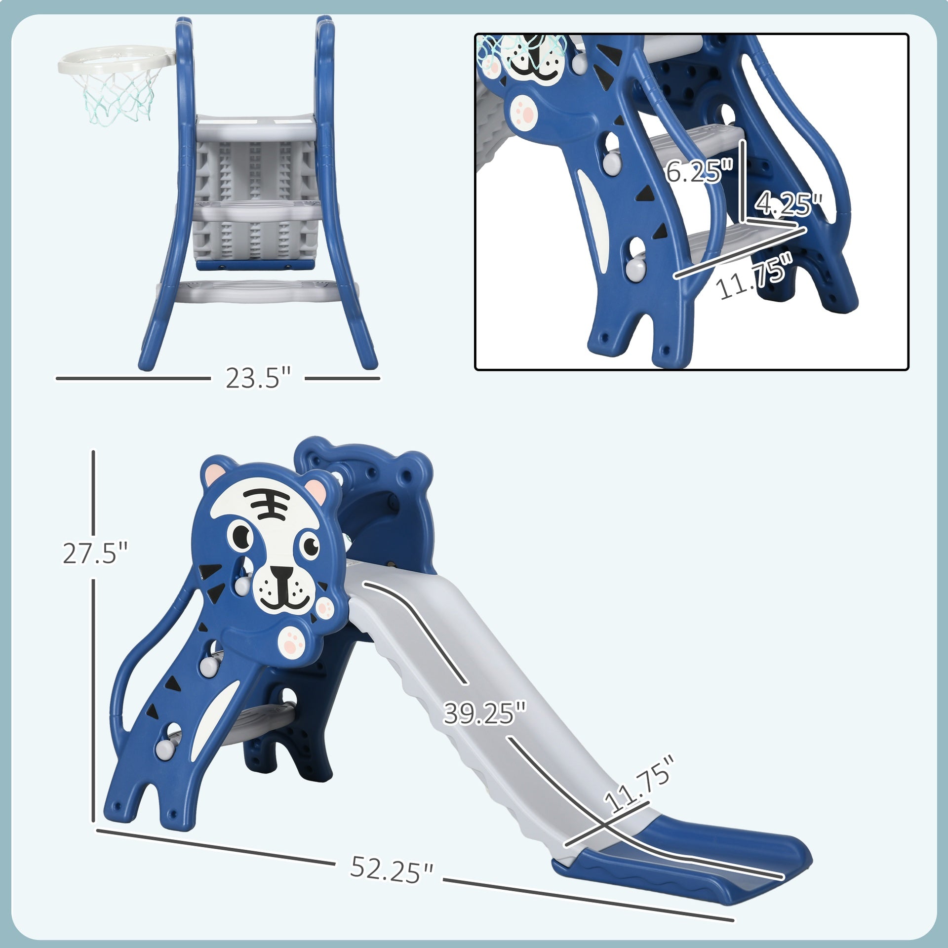 Qaba Slide for Kids with Basketball Hoop for Indoor Use, Easy Set Up Baby Slide for Kids 18-36 Months, Blue