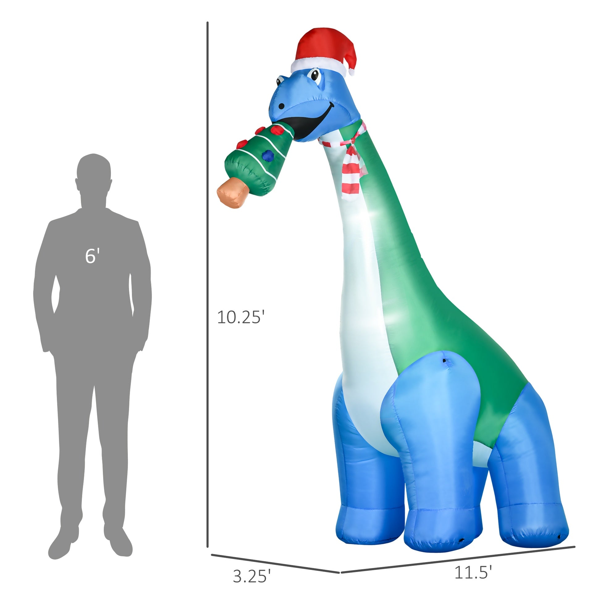 HOMCOM 11FT Long Christmas Inflatables Outdoor Decorations Dinosaur with Christmas Tree in Mouth, Blow-Up LED Yard Christmas Decor, Waterproof