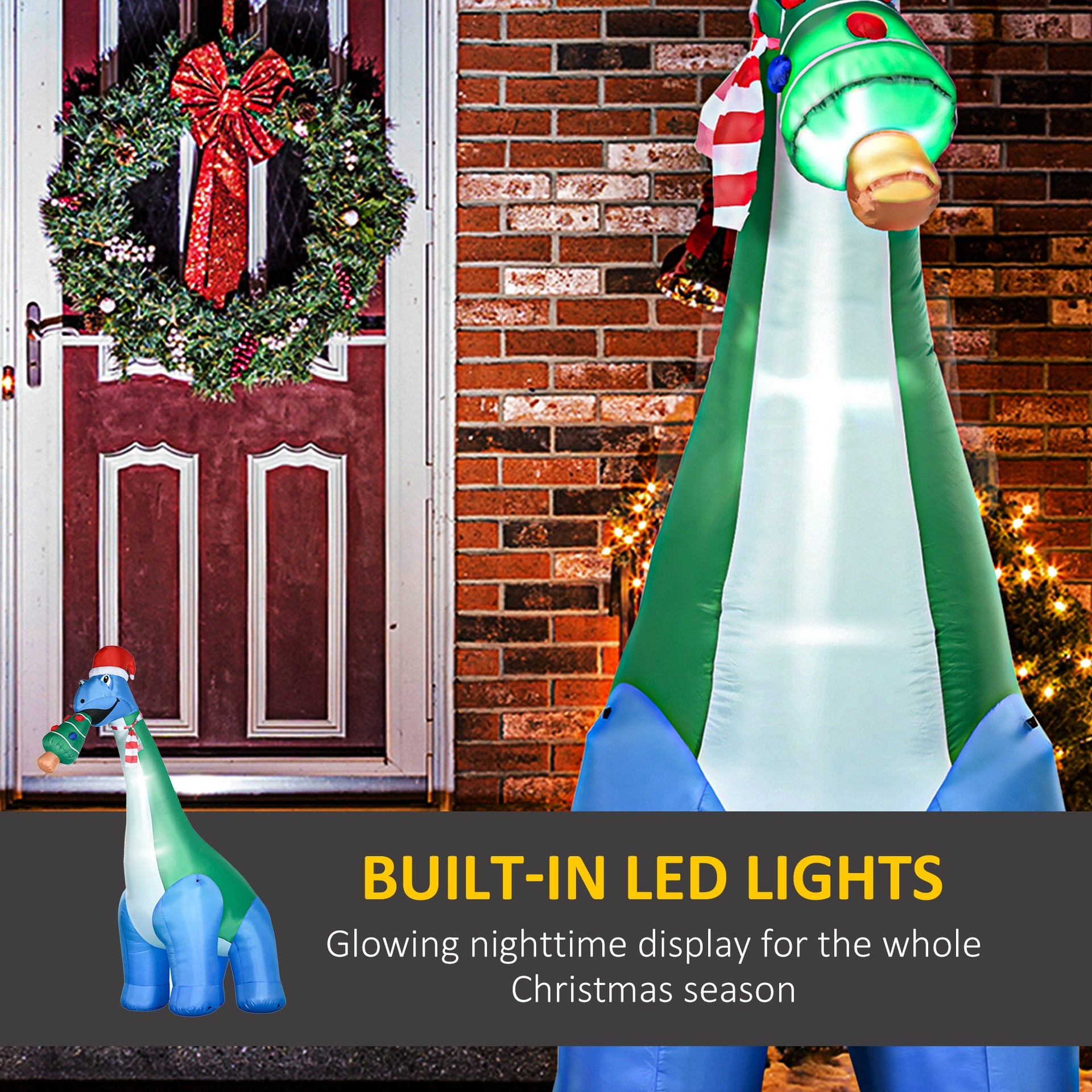 HOMCOM 11FT Long Christmas Inflatables Outdoor Decorations Dinosaur with Christmas Tree in Mouth, Blow-Up LED Yard Christmas Decor, Waterproof