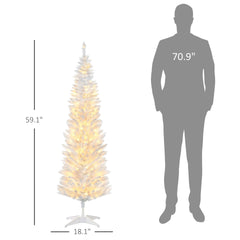HOMCOM 5ft Pencil Christmas Tree, Slim Artificial Christmas Tree with Realistic Branches and Warm White LED Lights, White