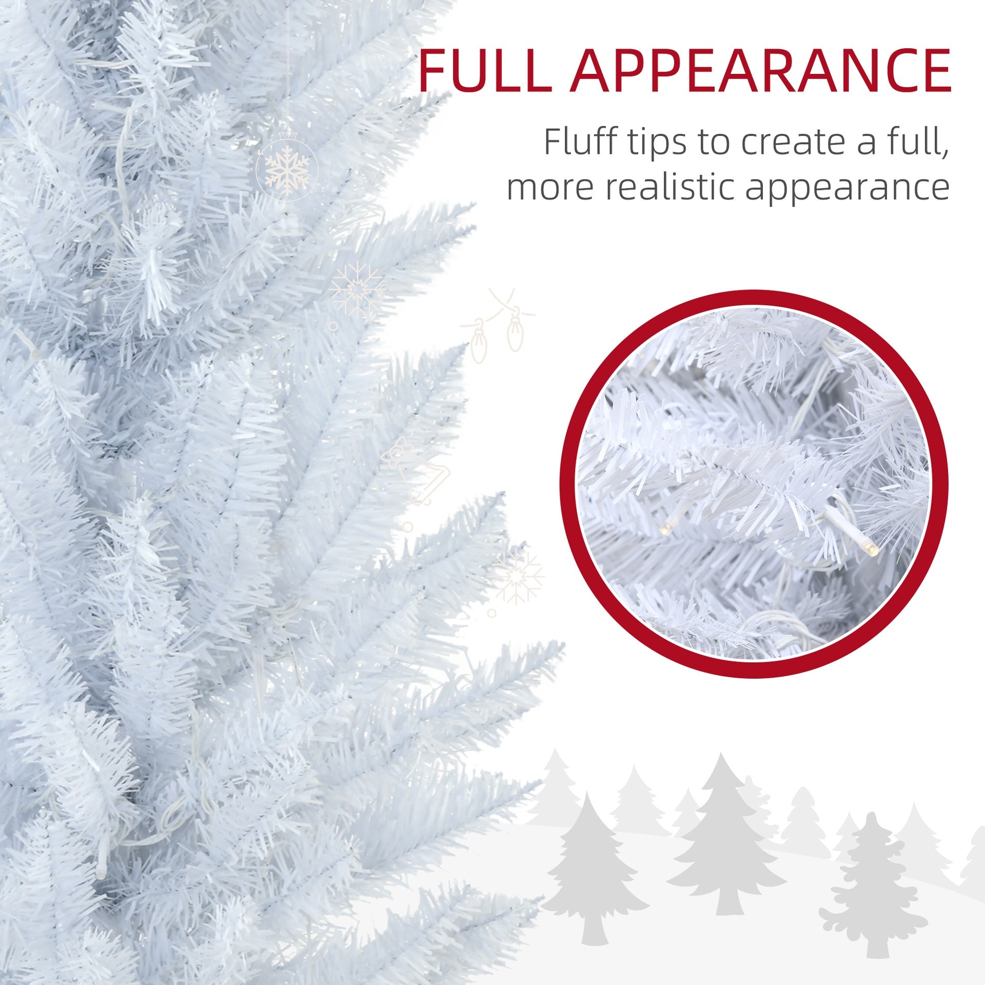 HOMCOM 5ft Pencil Christmas Tree, Slim Artificial Christmas Tree with Realistic Branches and Warm White LED Lights, White
