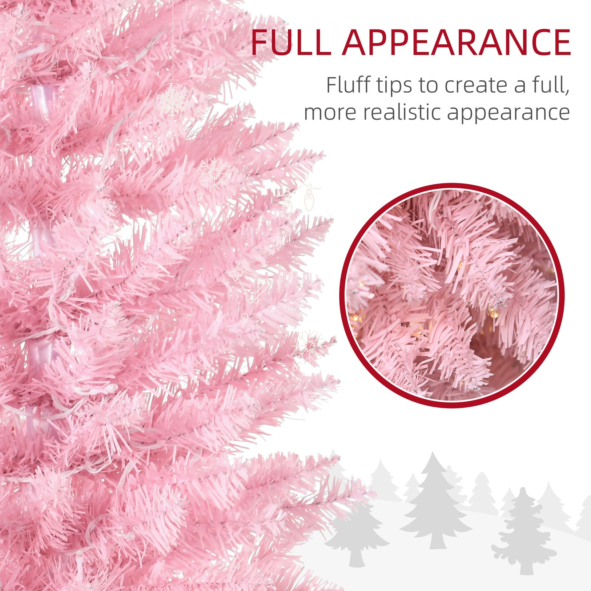 HOMCOM 6ft Pencil Christmas Tree, Slim Artificial Christmas Tree with Realistic Branches and Warm White LED Lights, Pink
