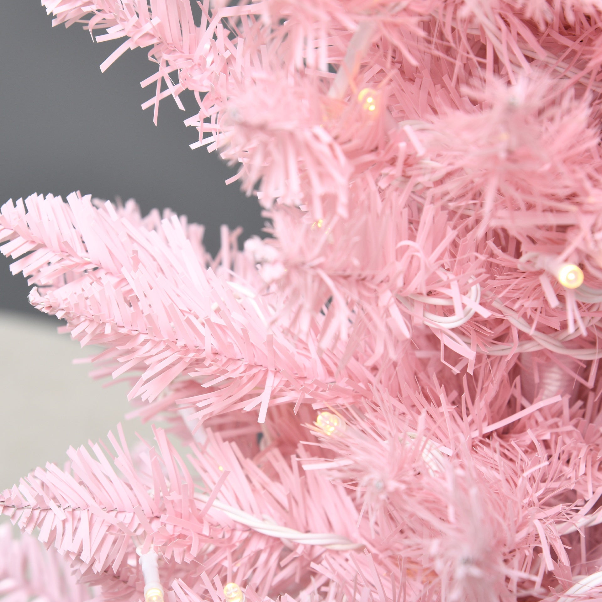 HOMCOM 6ft Pencil Christmas Tree, Slim Artificial Christmas Tree with Realistic Branches and Warm White LED Lights, Pink