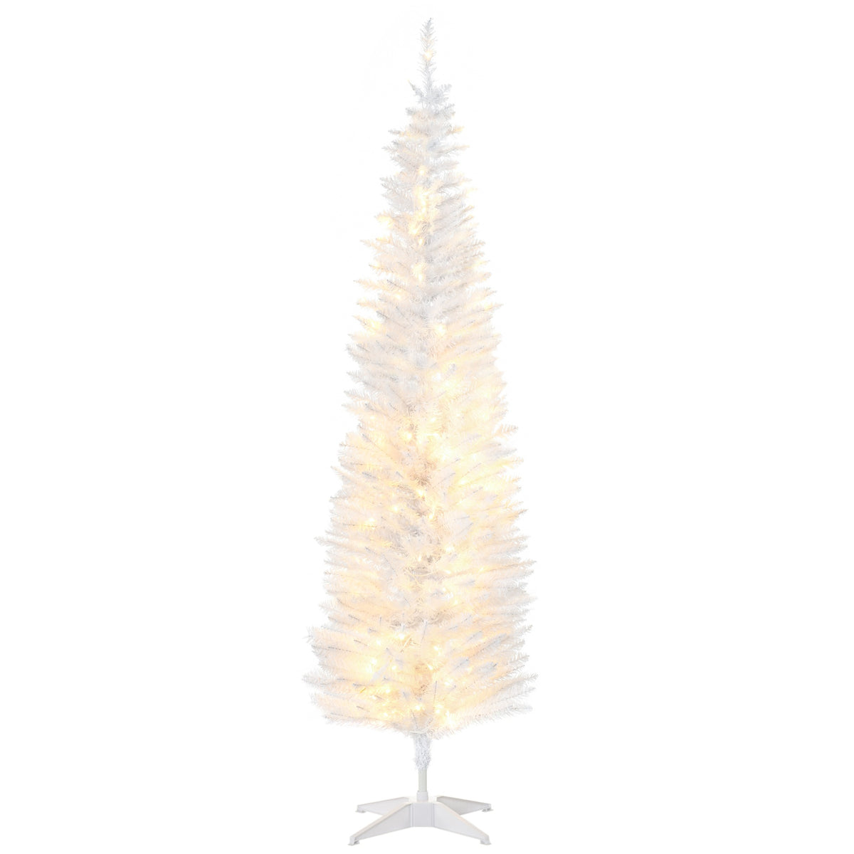 HOMCOM 6ft Pencil Christmas Tree, Slim Artificial Christmas Tree with Realistic Branches and Warm White LED Lights, White