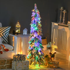 HOMCOM 4' Artificial Slim Christmas Trees, with Snow Frosted Branches, Warm White or Colorful LED Lights, Downswept Shape