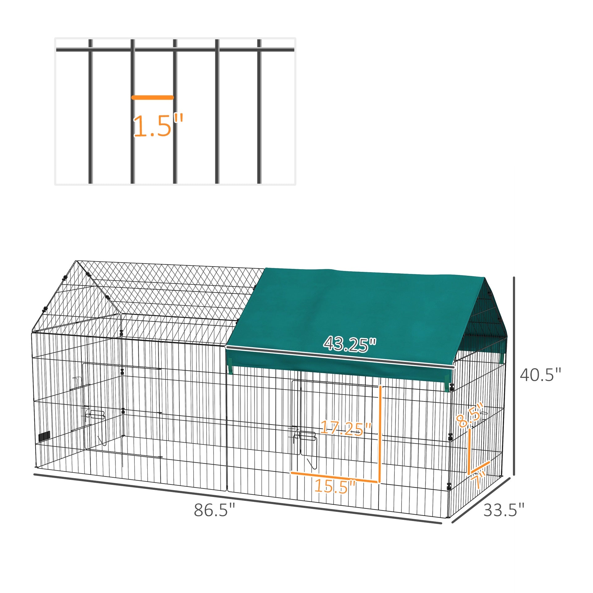 PawHut 87" Small Animal Playpen with with Roof for Rabbits, Chicken, Chinchillas for Indoor/Outdoor Use, Green