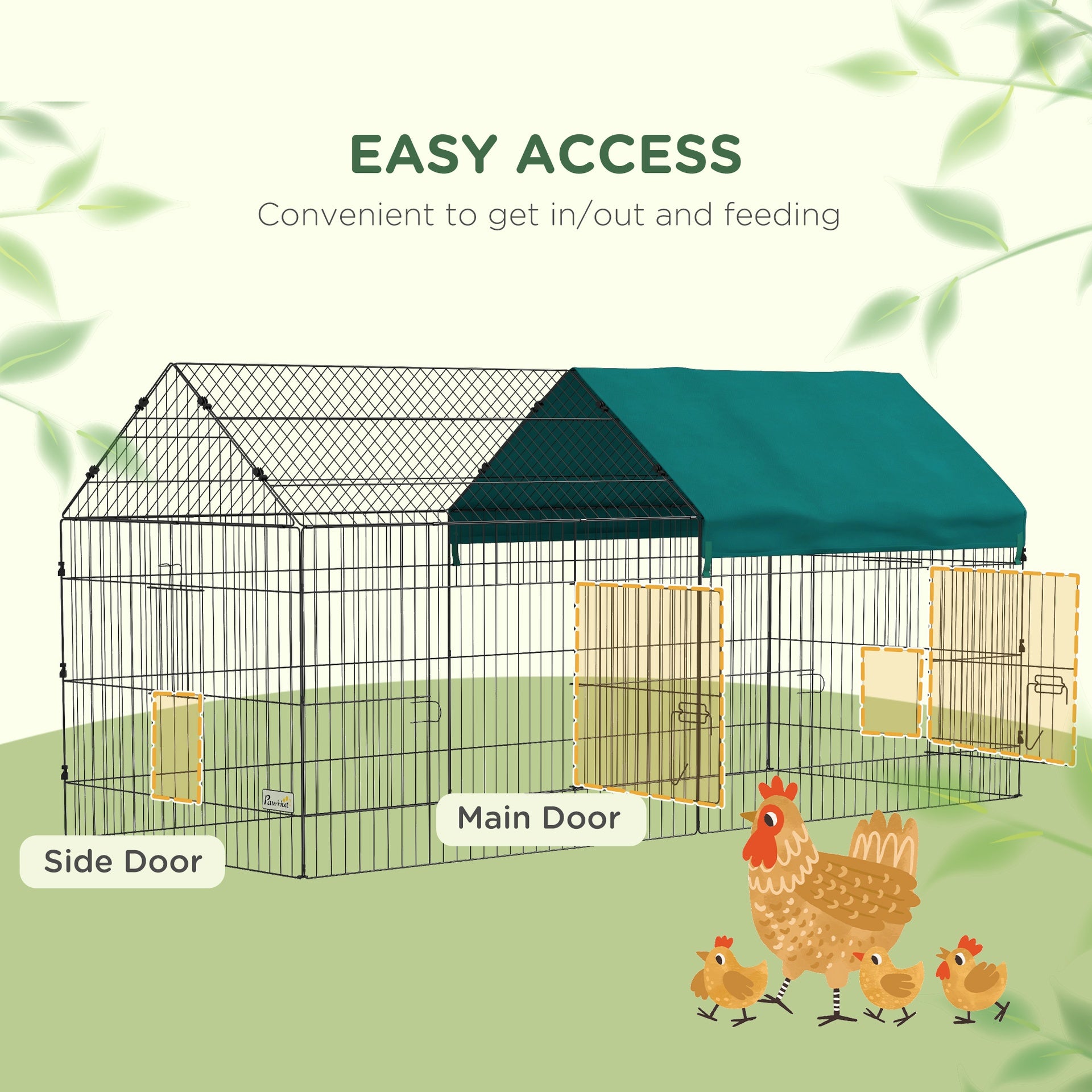 PawHut 87" Small Animal Playpen with with Roof for Rabbits, Chicken, Chinchillas for Indoor/Outdoor Use, Green