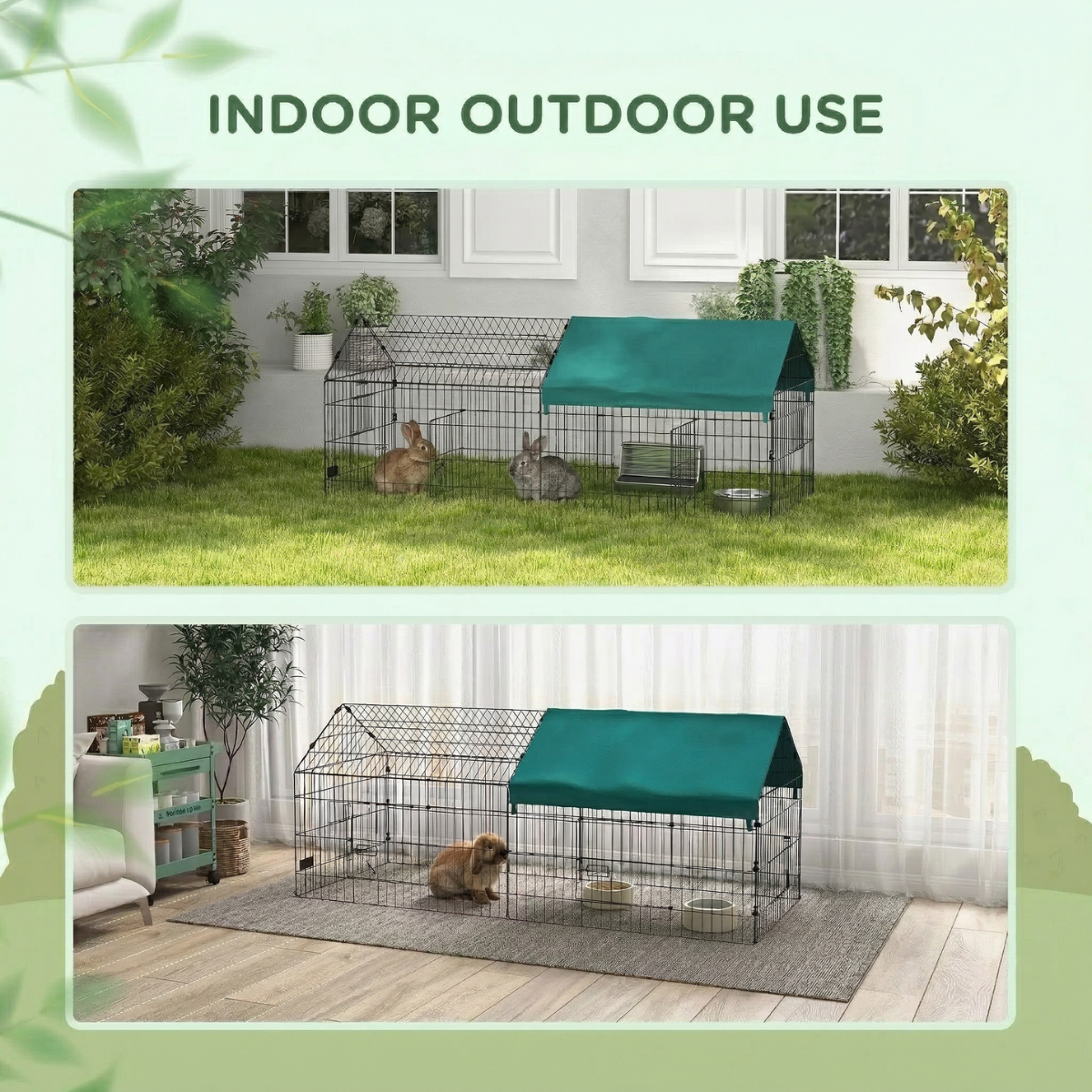 PawHut 87" Small Animal Playpen with with Roof for Rabbits, Chicken, Chinchillas for Indoor/Outdoor Use, Green