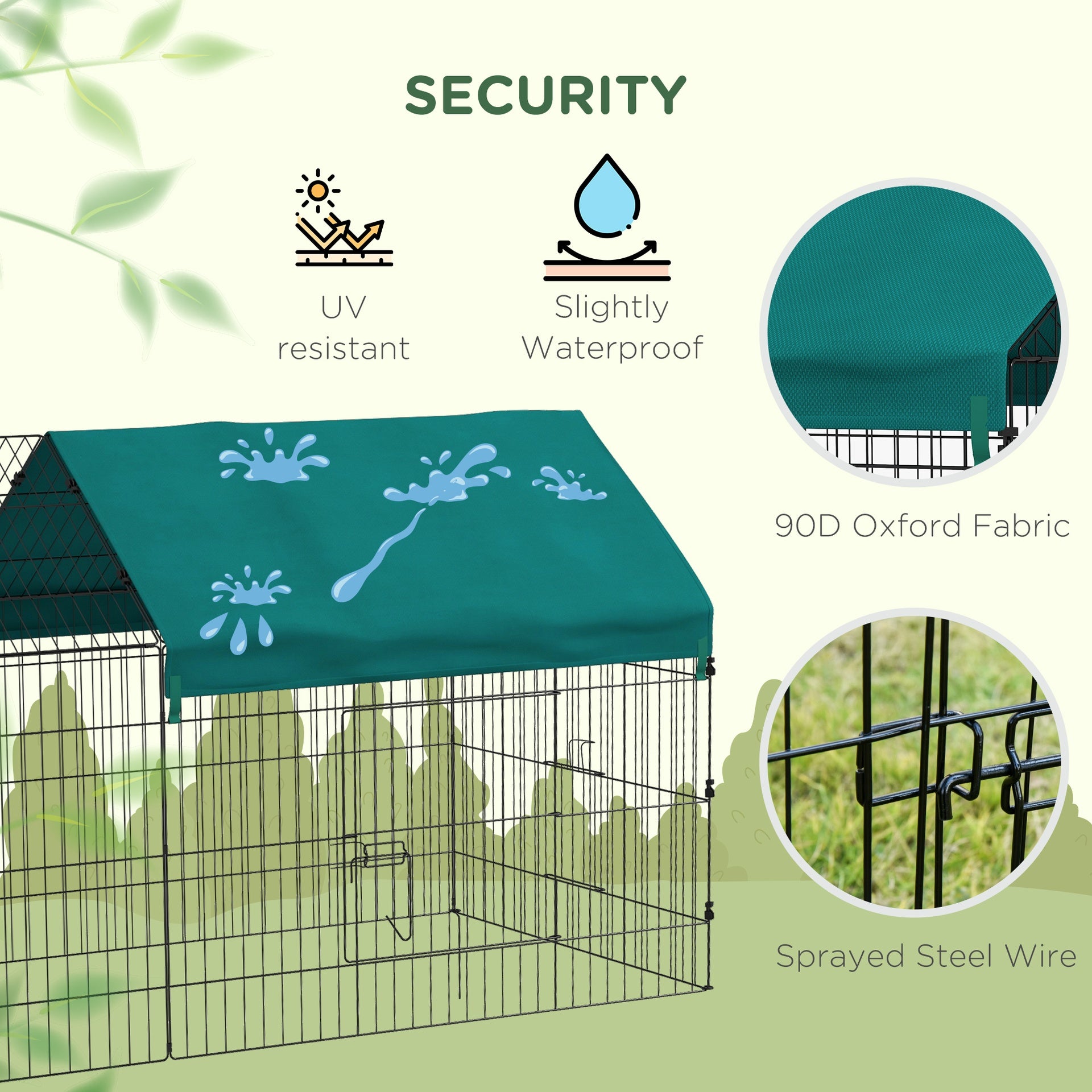PawHut 87" Small Animal Playpen with with Roof for Rabbits, Chicken, Chinchillas for Indoor/Outdoor Use, Green