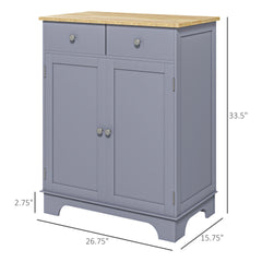 HOMCOM Kitchen Storage Cabinet, Sideboard Floor Cupboard with Solid Wood Top, Adjustable Shelf, and 2 Drawers, Gray