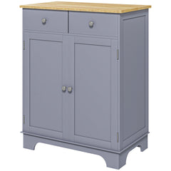 HOMCOM Kitchen Storage Cabinet, Sideboard Floor Cupboard with Solid Wood Top, Adjustable Shelf, and 2 Drawers, Gray
