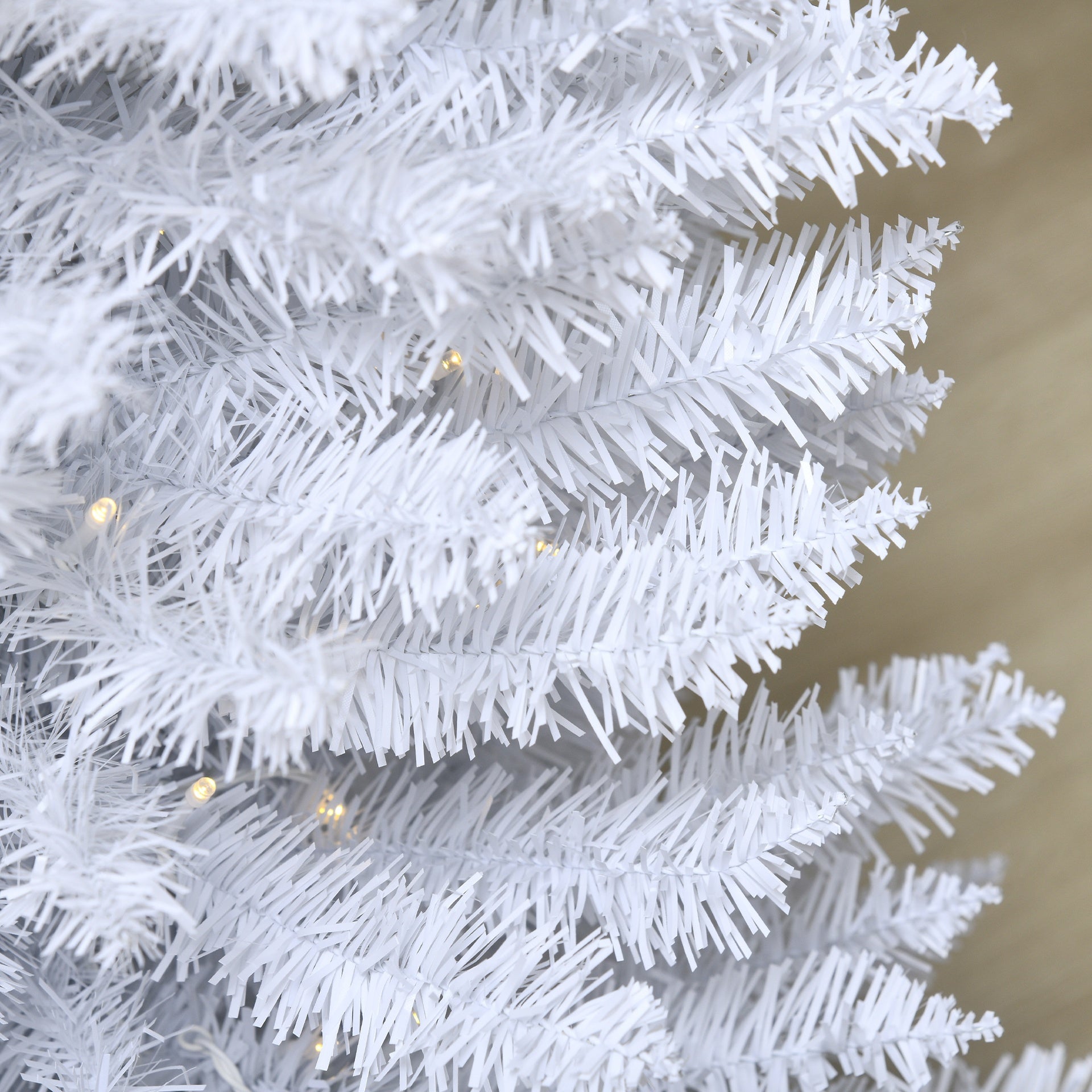 HOMCOM 7ft Pencil Christmas Tree, Slim Artificial Christmas Tree with Realistic Branches and Warm White LED Lights, White