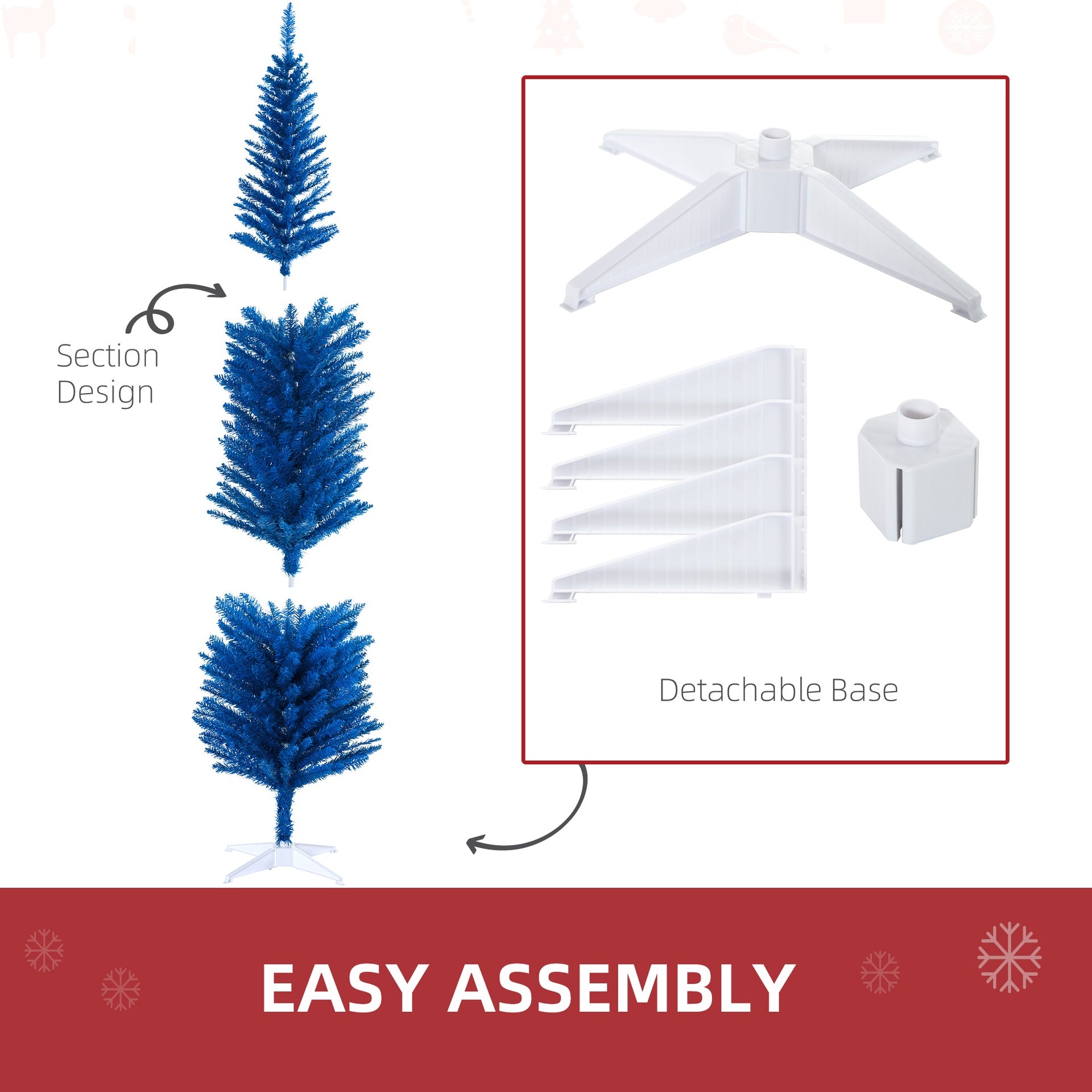 HOMCOM 7FT Decorated Christmas Tree, Pencil Christmas Tree with 499 Realistic Branch Tips and Plastic Stand, Blue