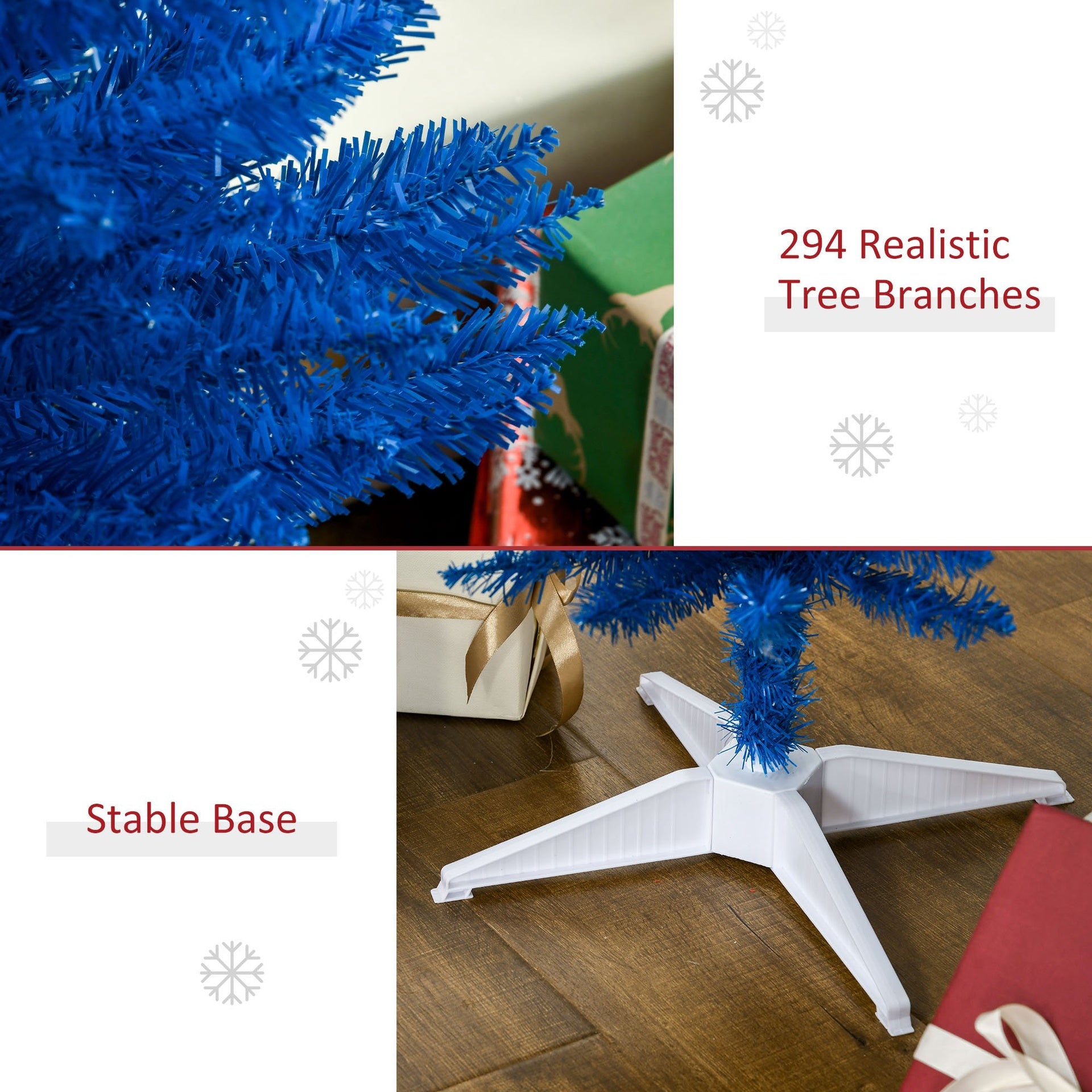 HOMCOM 5FT Decorated Christmas Tree, Pencil Christmas Tree with 294 Realistic Branch Tips and Plastic Stand, Blue