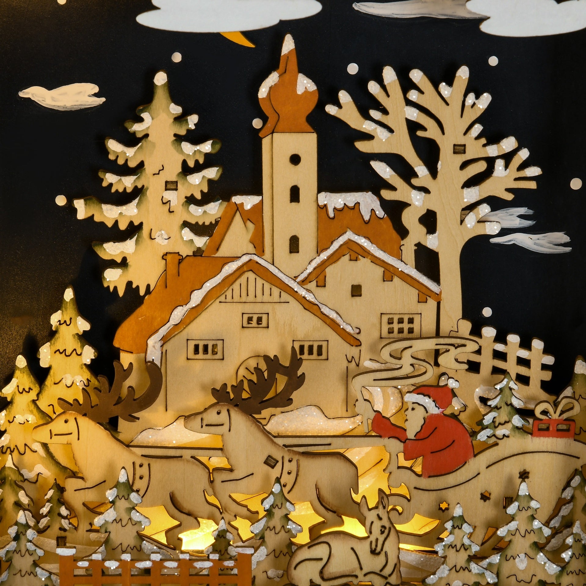 HOMCOM Christmas Advent Calendar, Wooden Countdown to Christmas Table Decoration with 24 Drawers, Lights, Battery Operated
