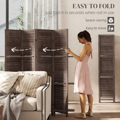 HOMCOM 4 Panel 67" Tall Wood Privacy Screen Room Divider with 3 Shelves and Folding Storage for Bedroom, Walnut