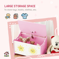 Qaba Toy Box with Lid, Safety Hinges and Groove Handles, Toy Storage Organizer for Kids, Living Room, Playroom, Pink