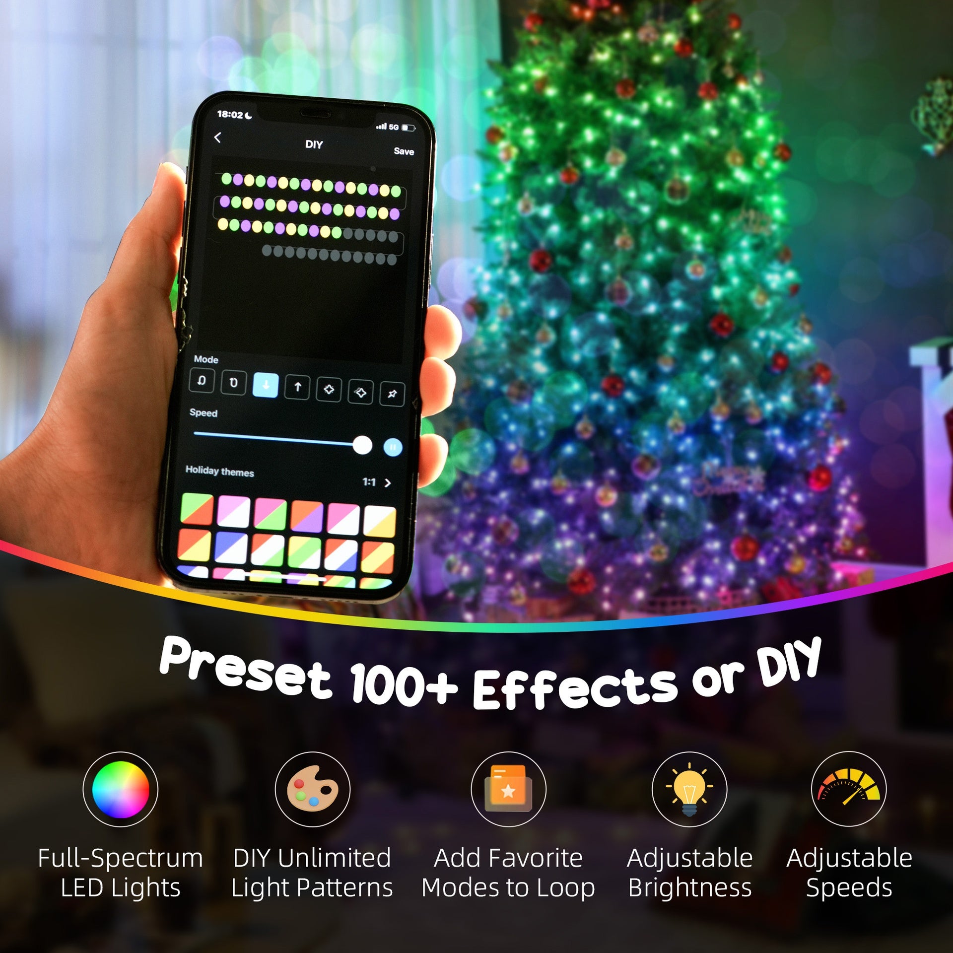 HOMCOM 6ft Prelit Christmas Tree with Full-Spectrum LEDs, Smart App Control, Wide Full Hinged Xmas Tree, Easy Assembly