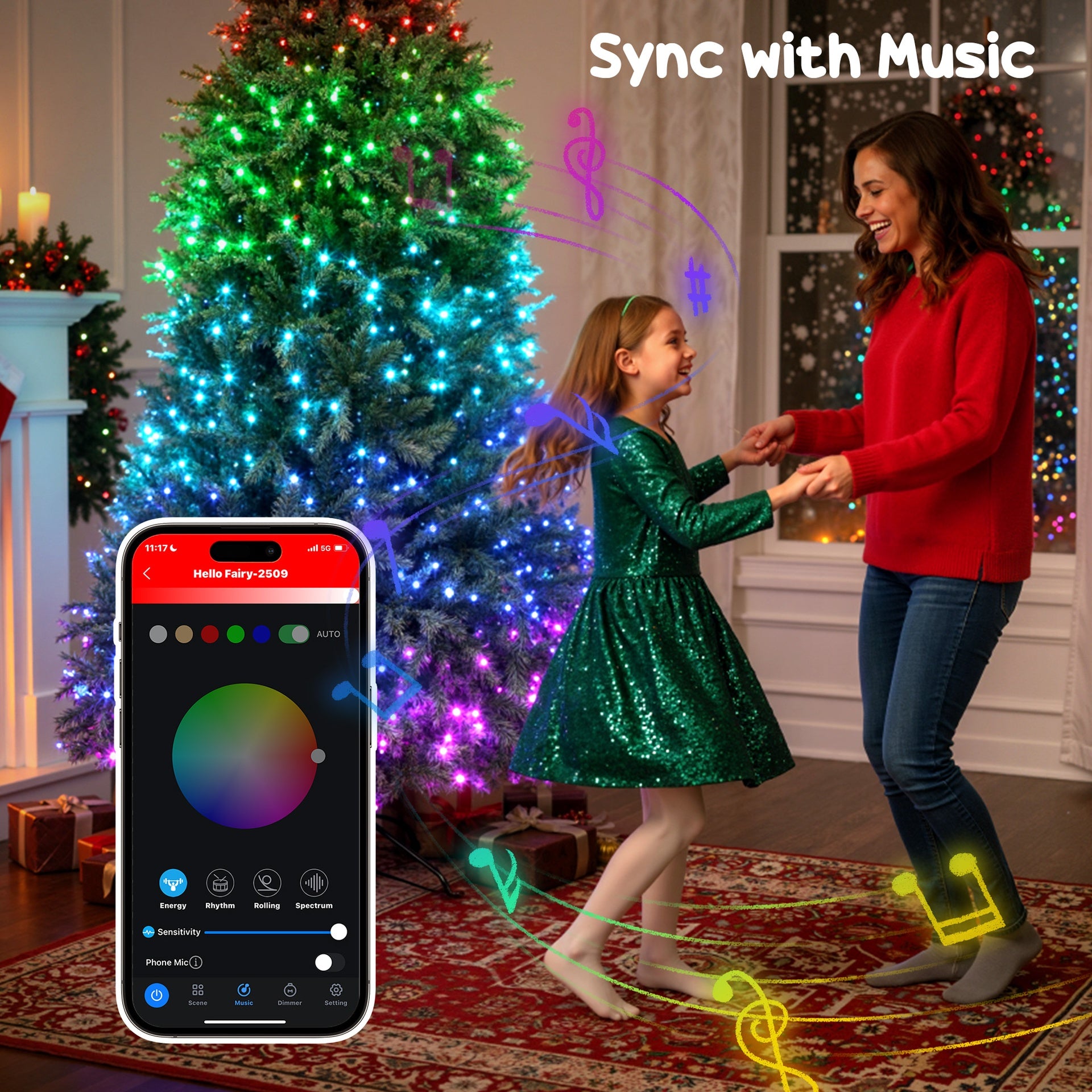 HOMCOM 6ft Prelit Christmas Tree with Full-Spectrum LEDs, Smart App Control, Wide Full Hinged Xmas Tree, Easy Assembly