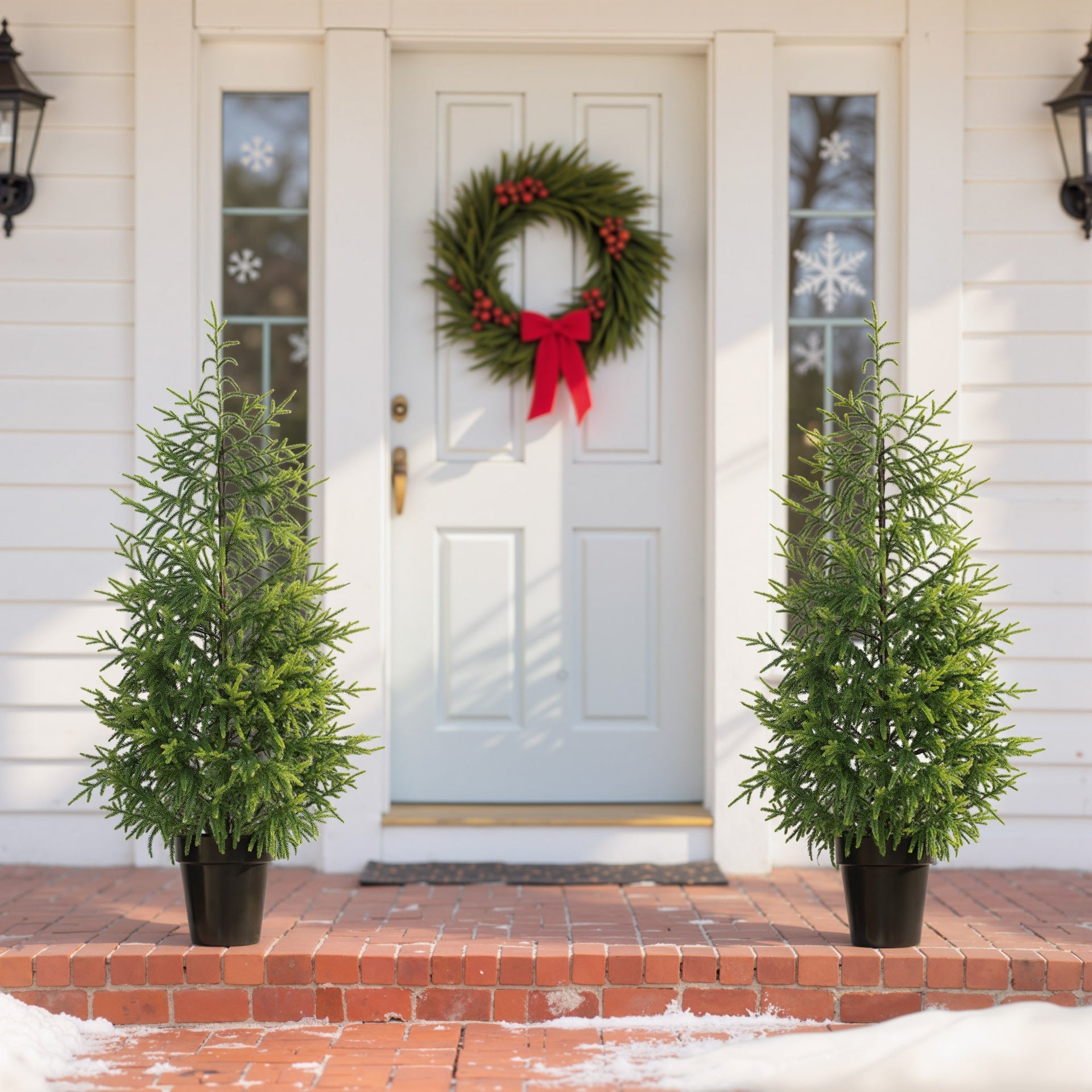 HOMCOM Set of 2 Artificial Christmas Tree, 4 ft Norflok Pine Xmas Tree with 133 Molded Tips and Pot Base, Easy Assembly, Green