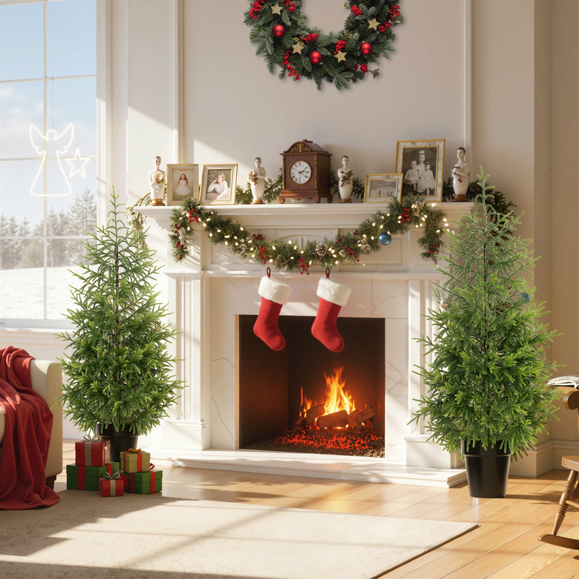 HOMCOM Set of 2 Artificial Christmas Tree, 4 ft Norflok Pine Xmas Tree with 133 Molded Tips and Pot Base, Easy Assembly, Green