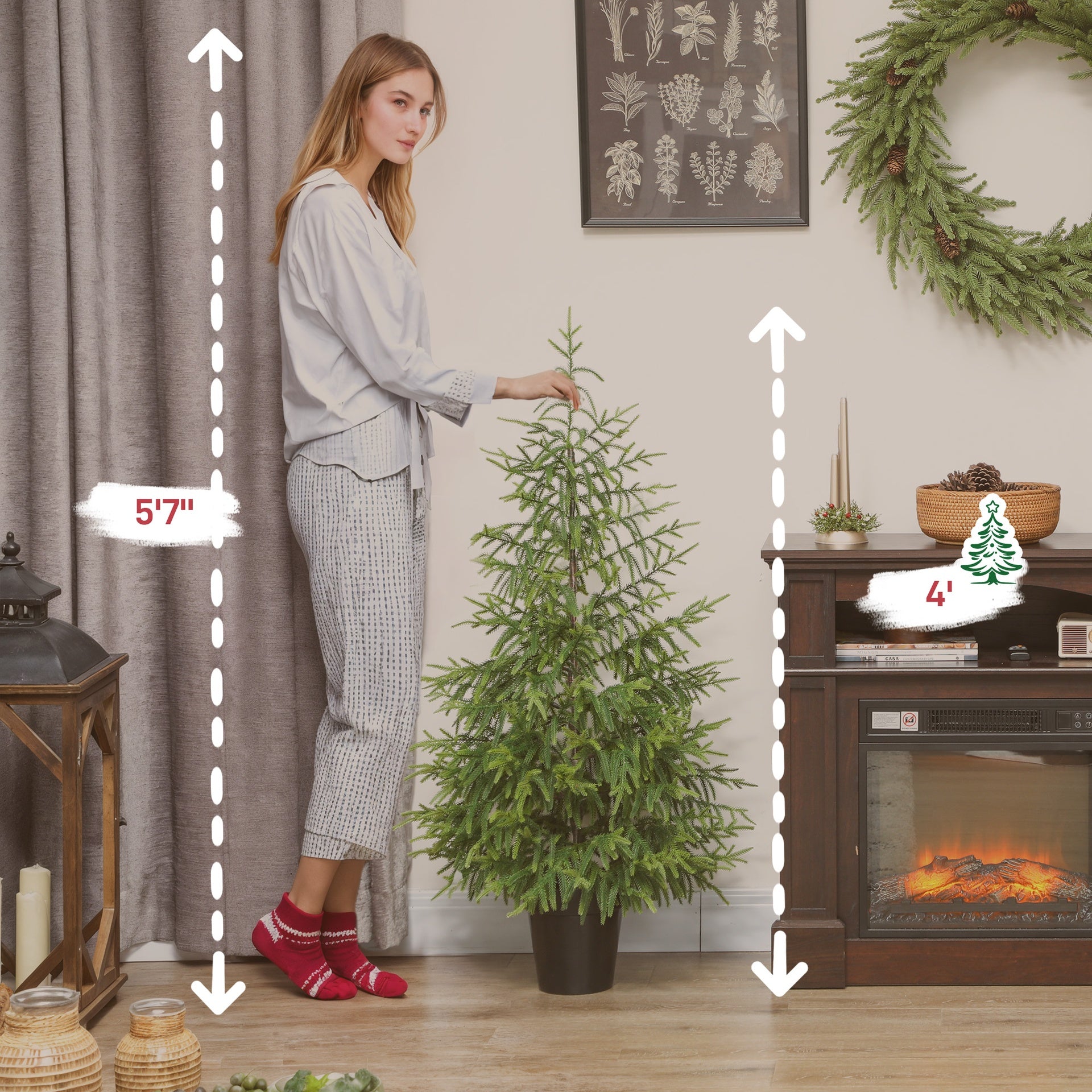 HOMCOM Set of 2 Artificial Christmas Tree, 4 ft Norflok Pine Xmas Tree with 133 Molded Tips and Pot Base, Easy Assembly, Green