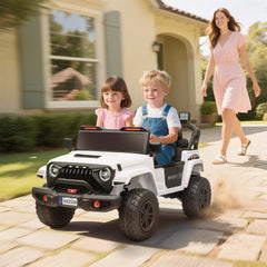 Qaba Ride on Truck Car with 2-Seater, 24V Electric Car with 4 Motors, Remote Control, Spring Suspension for 3-8 Years, White