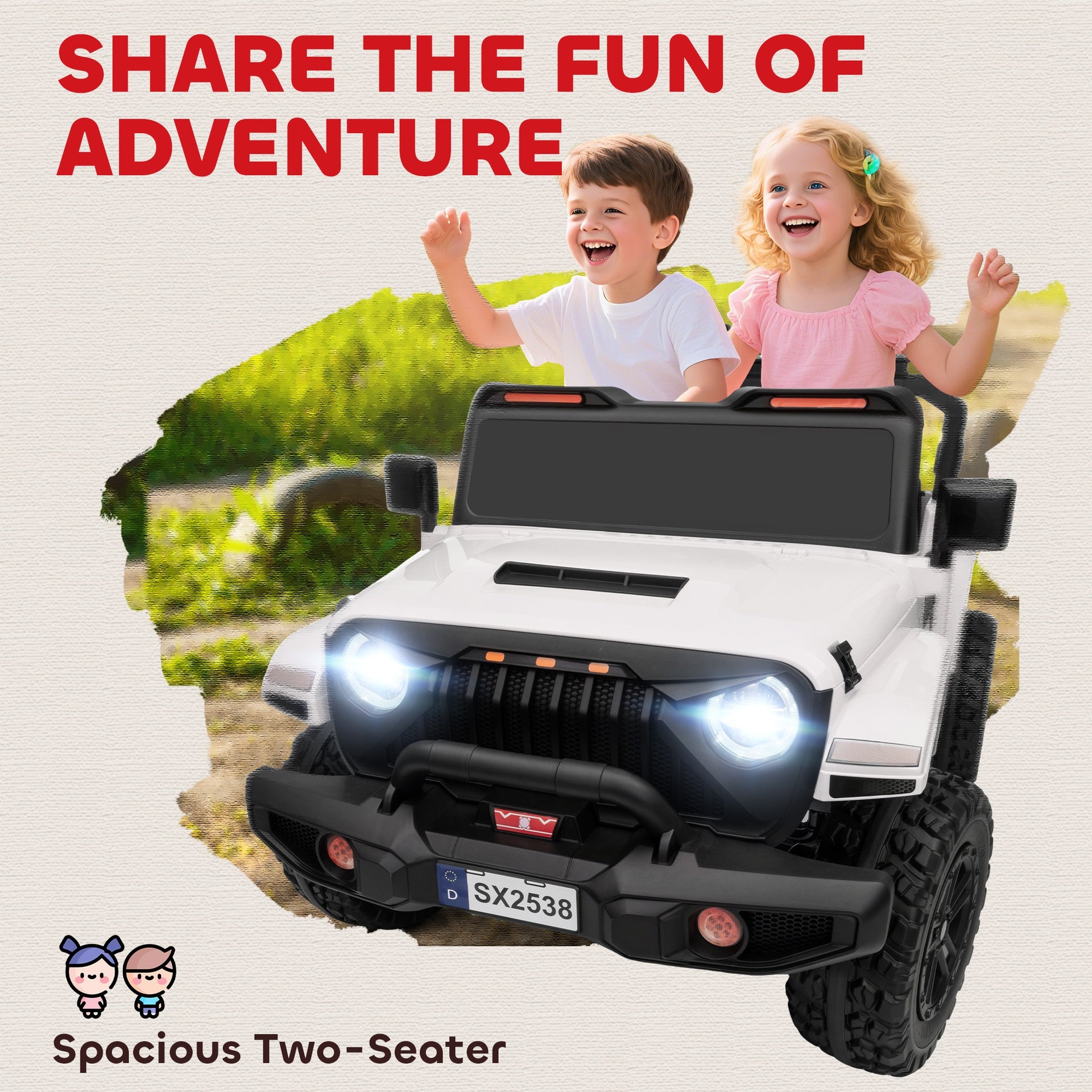 Qaba Ride on Truck Car with 2-Seater, 24V Electric Car with 4 Motors, Remote Control, Spring Suspension for 3-8 Years, White