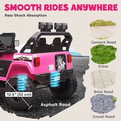 Qaba Ride on Truck Car with 2-Seater, 24V Electric Car with 4 Motors, Remote Control, Spring Suspension for 3-8 Years, Pink
