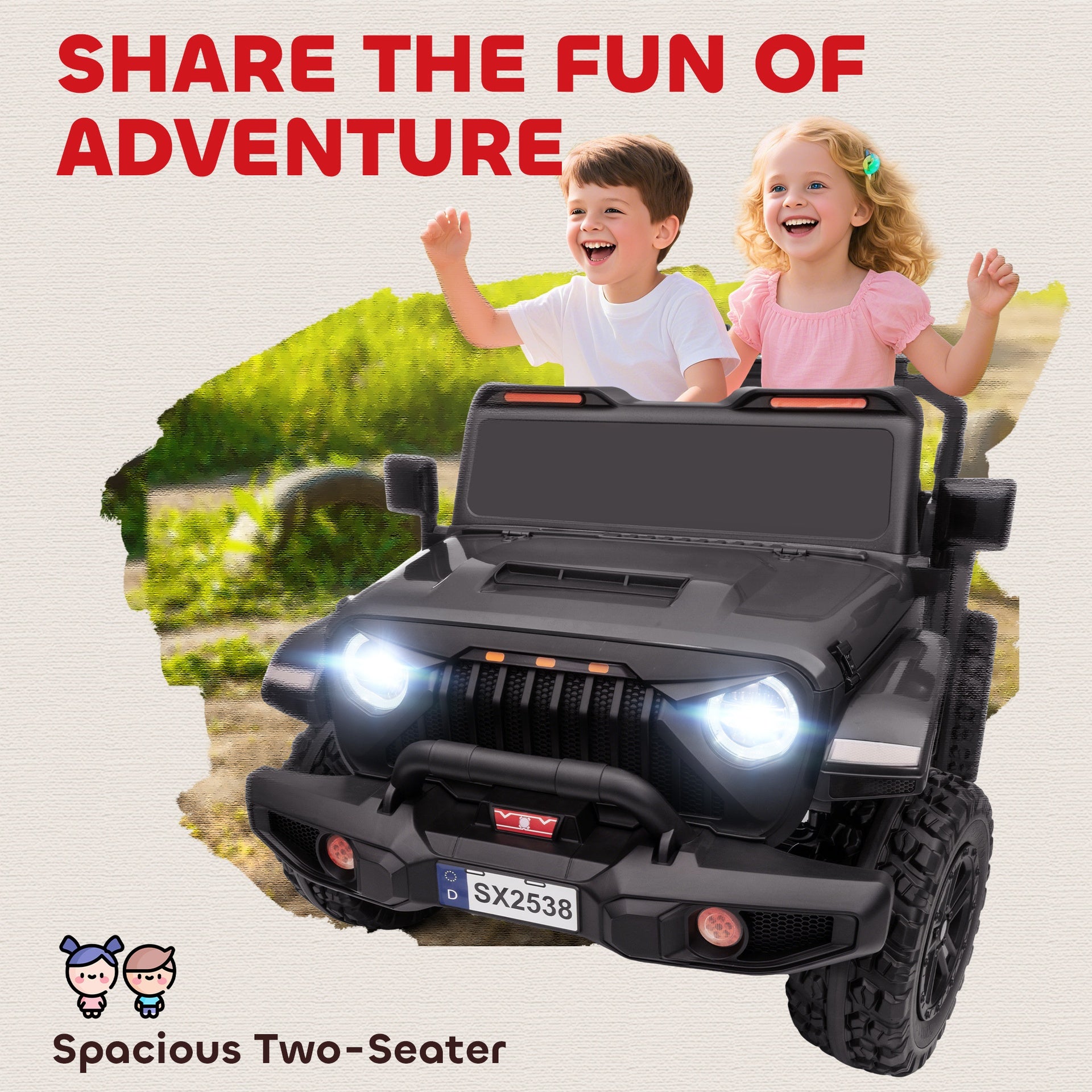 Qaba Ride on Truck Car with 2-Seater, 24V Electric Car with 4 Motors, Remote Control, Spring Suspension for 3-8 Years, Black