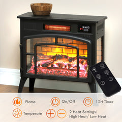 HOMCOM Electric Fireplace Stove, Infrared Fireplace Heater with Realistic Flame & Adjustable Temperature, 1500W, Black
