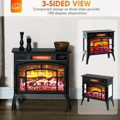 HOMCOM Electric Fireplace Stove, Infrared Fireplace Heater with Realistic Flame & Adjustable Temperature, 1500W, Black
