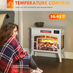 HOMCOM Electric Fireplace Stove, Infrared Fireplace Heater with Realistic Flame & Adjustable Temperature, 1500W, White