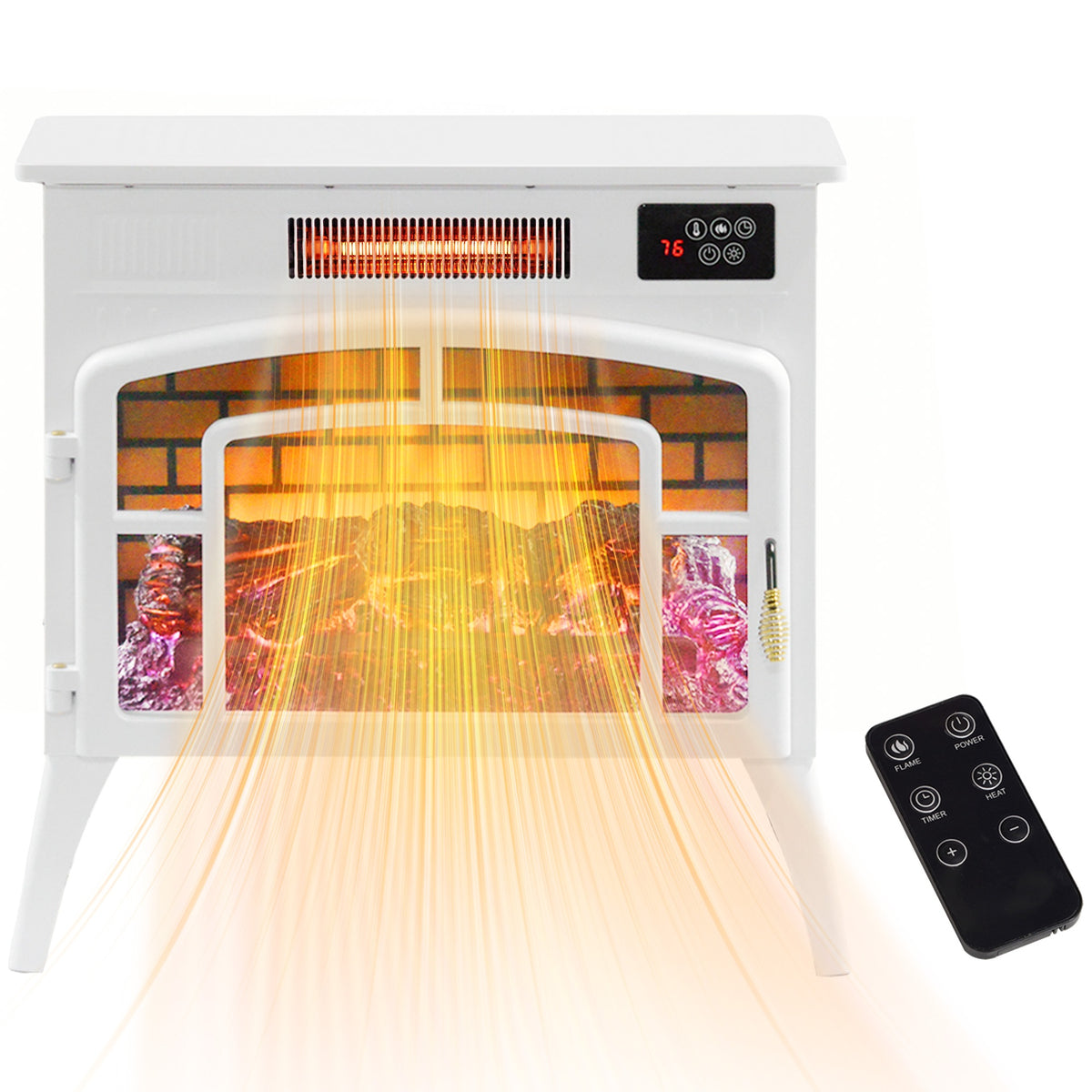 HOMCOM Electric Fireplace Stove, Infrared Fireplace Heater with Realistic Flame & Adjustable Temperature, 1500W, White