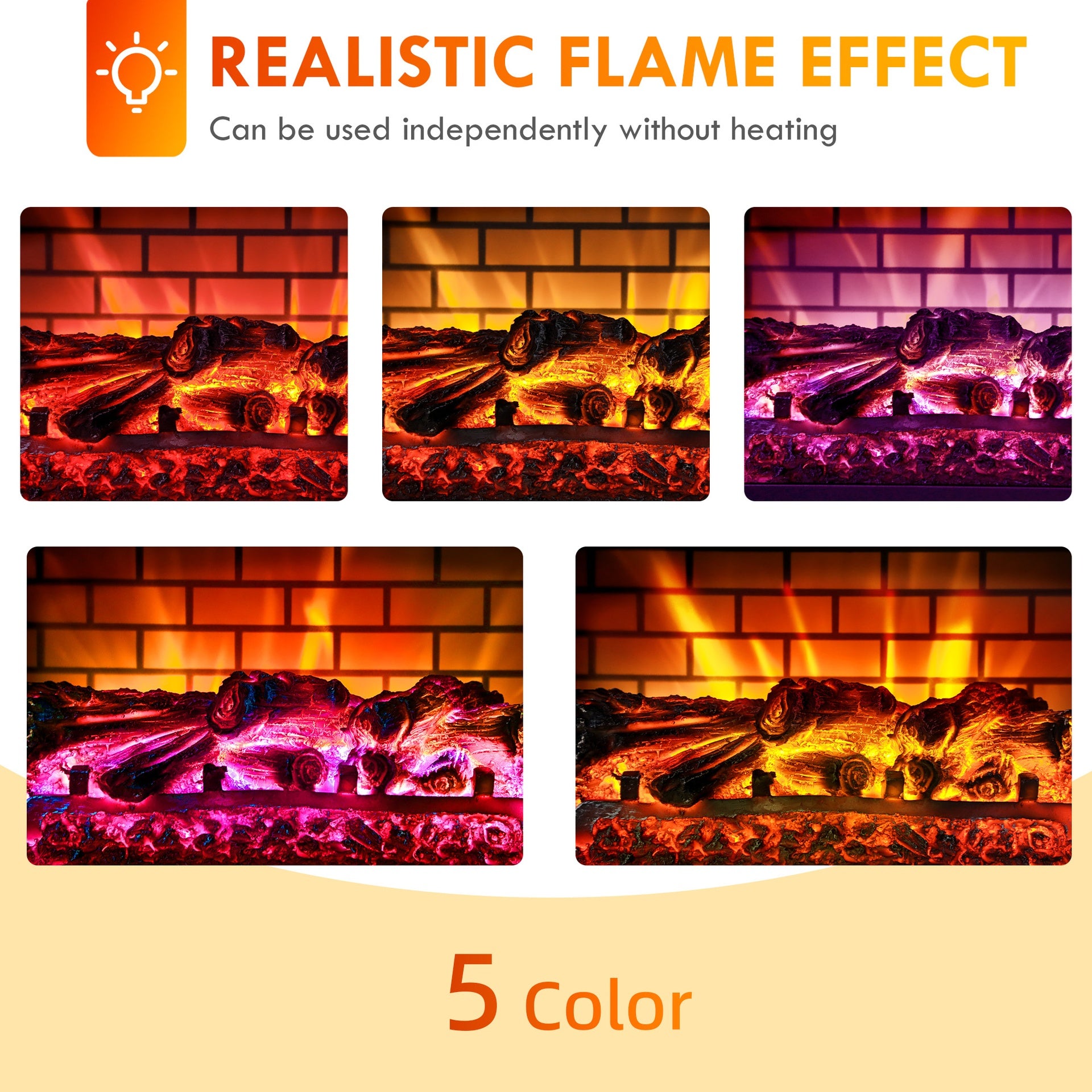 HOMCOM Electric Fireplace Stove, Infrared Fireplace Heater with Realistic Flame & Adjustable Temperature, 1500W, White