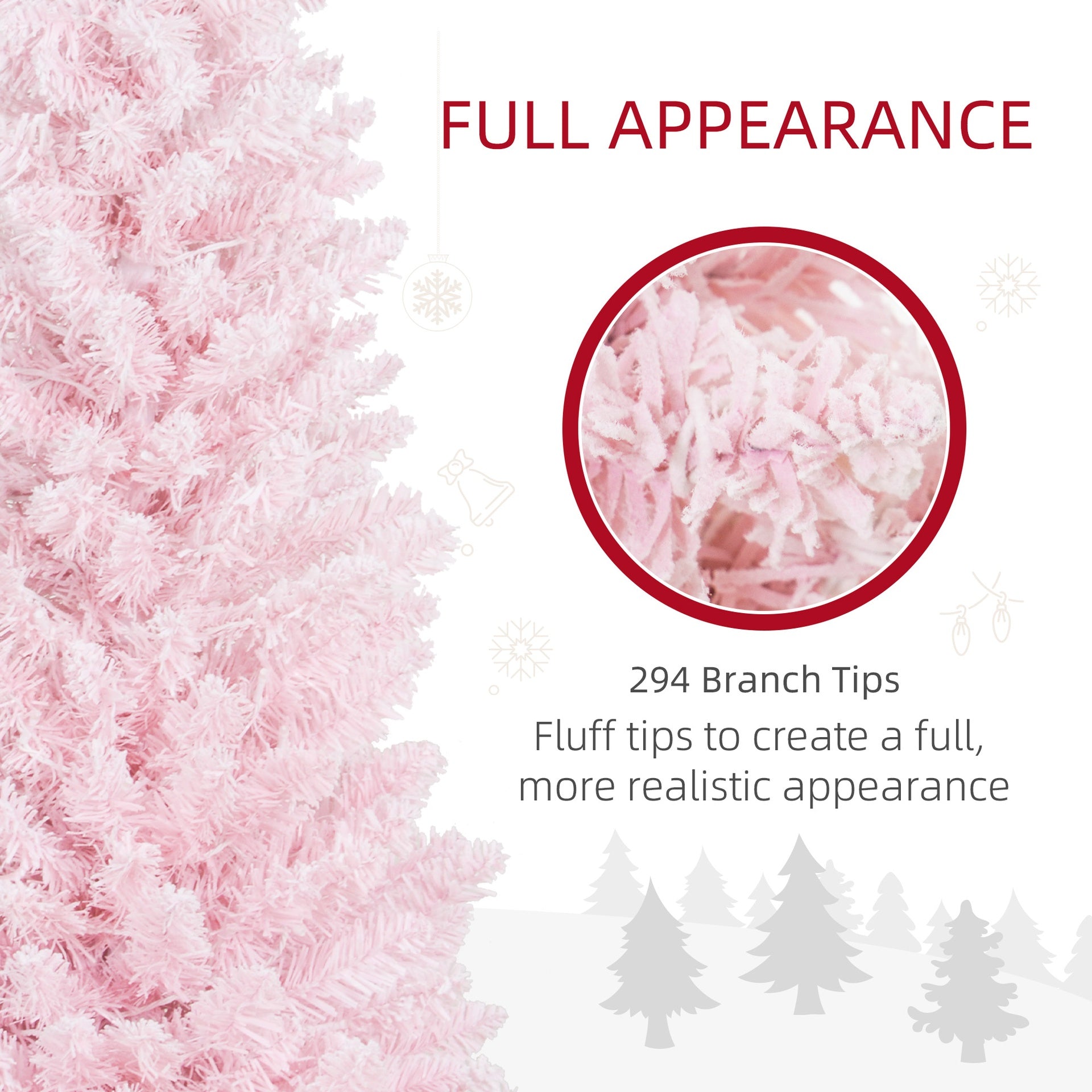 HOMCOM 5ft Pencil Christmas Tree, Slim Artificial Christmas Tree with Snow Flocked Branches and Warm White LED Lights, Pink