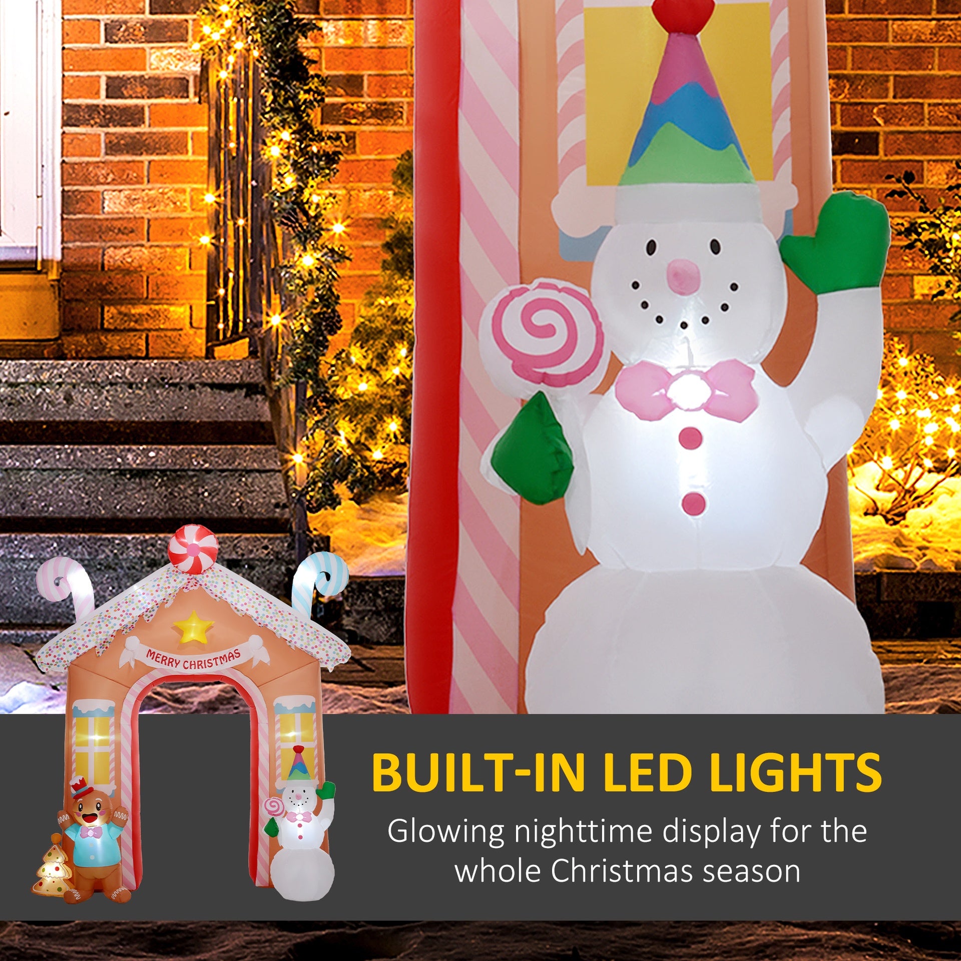 Outsunny 10FT Giant Inflatable Candy House Archway, Christmas Blow Up Arch with LED Lights for Indoor, Outdoor, Yard