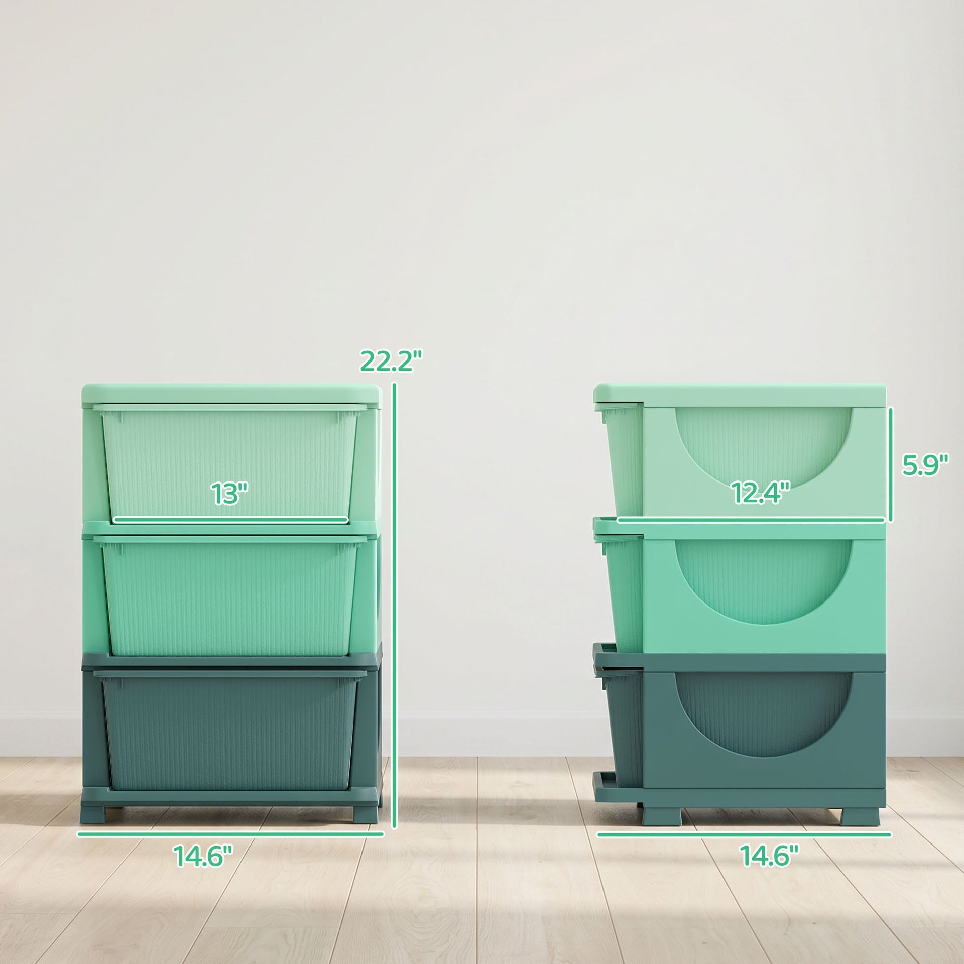 Qaba 3 Tier Kids Storage Unit, Toy Organizers and Storage with 3 Drawer for Bedroom Nursery Living Room for Boys Girls Green
