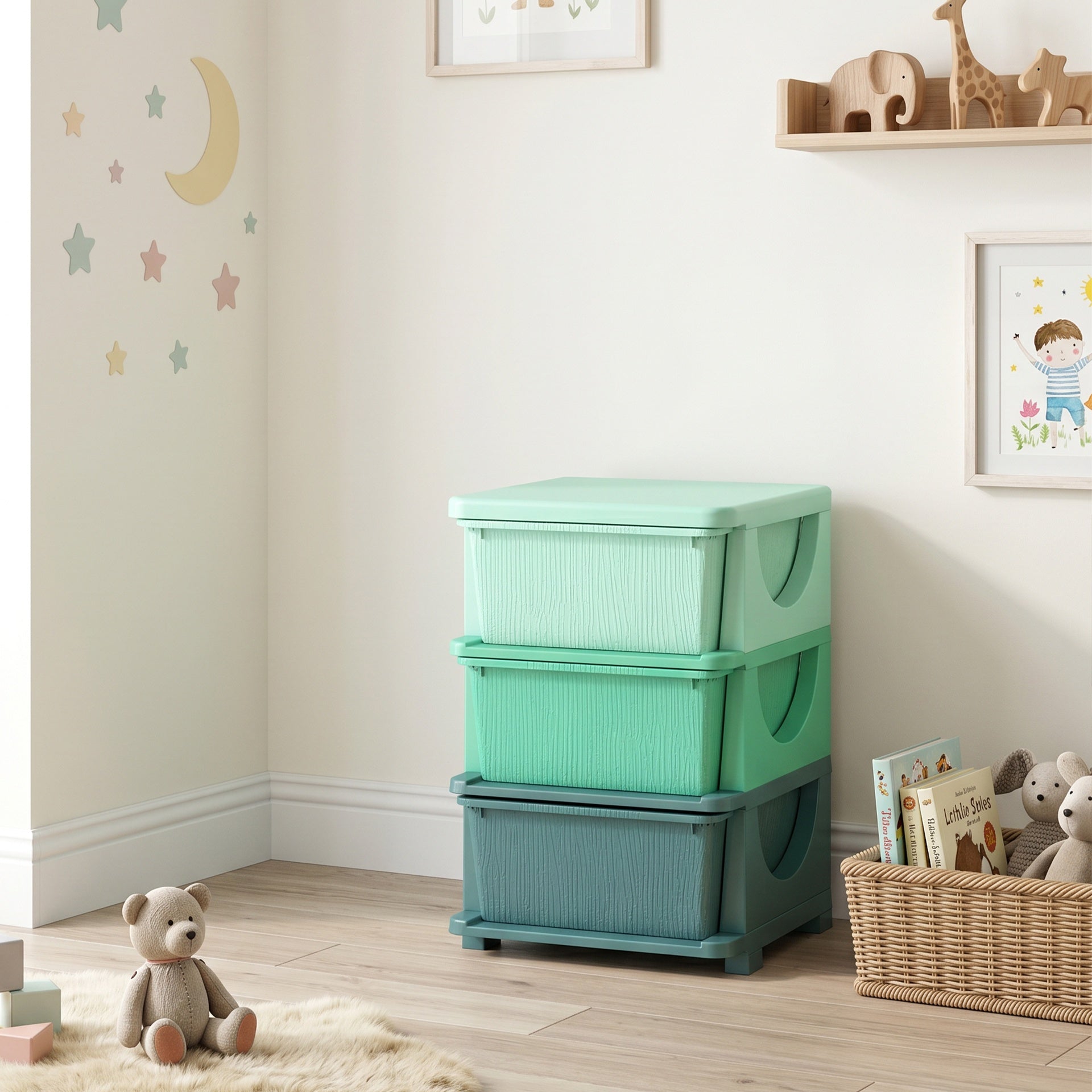 Qaba 3 Tier Kids Storage Unit, Toy Organizers and Storage with 3 Drawer for Bedroom Nursery Living Room for Boys Girls Green