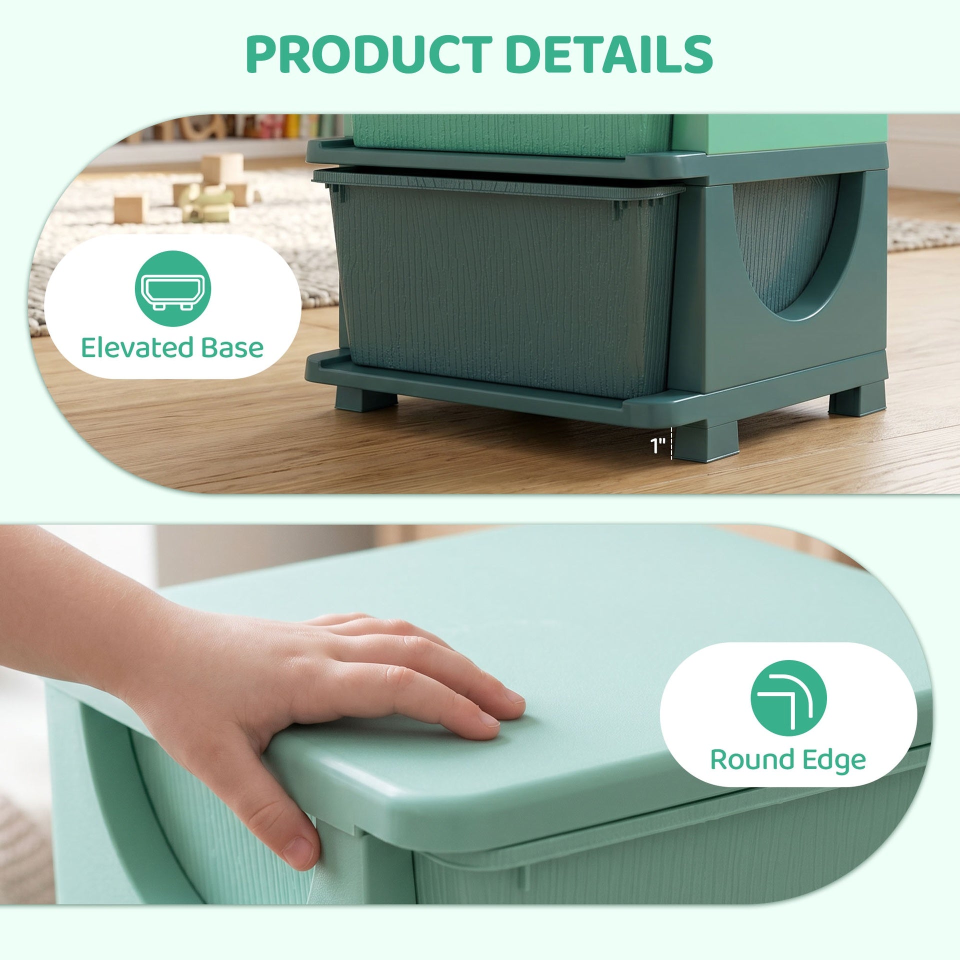 Qaba 3 Tier Kids Storage Unit, Toy Organizers and Storage with 3 Drawer for Bedroom Nursery Living Room for Boys Girls Green