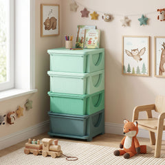 Qaba 4 Tier Kids Storage Unit, Toy Organizers and Storage with 4 Drawer for Bedroom Nursery Living Room for Boys Girls Green