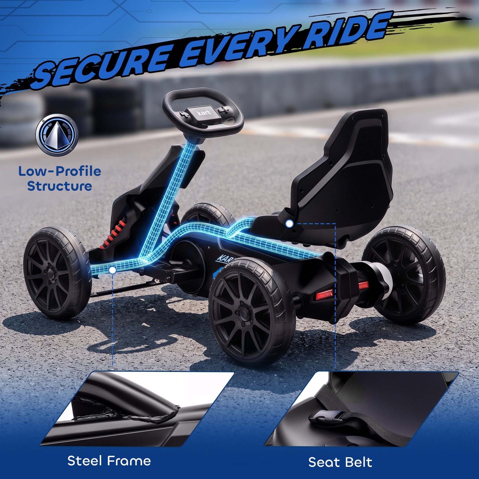 Aosom 12V Electric Go Kart for Kids, Ride On Toy with EVA Tires, 2 Speeds, Adjustable Seat, Safety Belt for 3-8 Years, Black